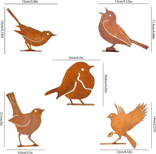 5PCS Rusty Metal Birds Decorations - Handmade Yard Art & Garden Sculpt