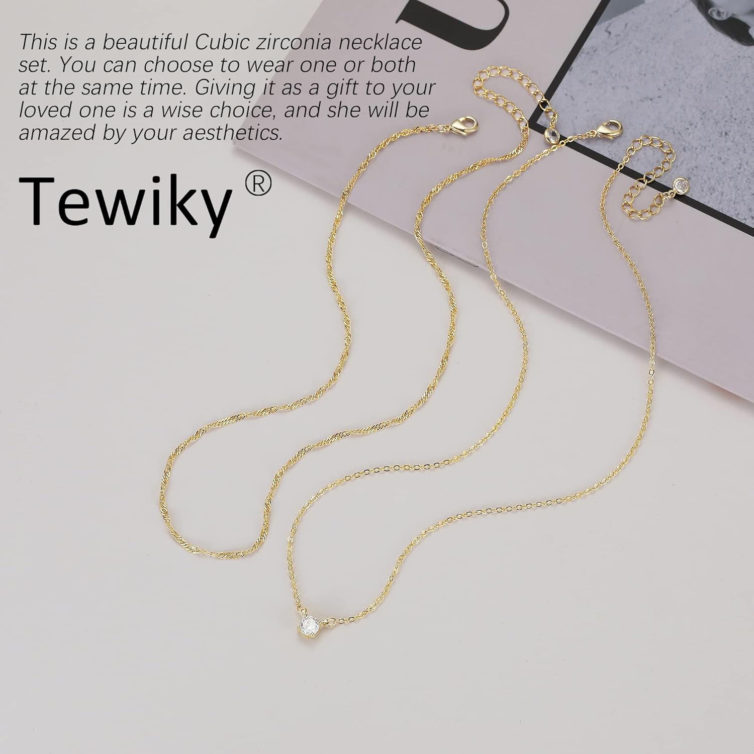 Tewiky Dainty 14k Gold Plated/Silver Cubic Zirconia Necklaces for Wome