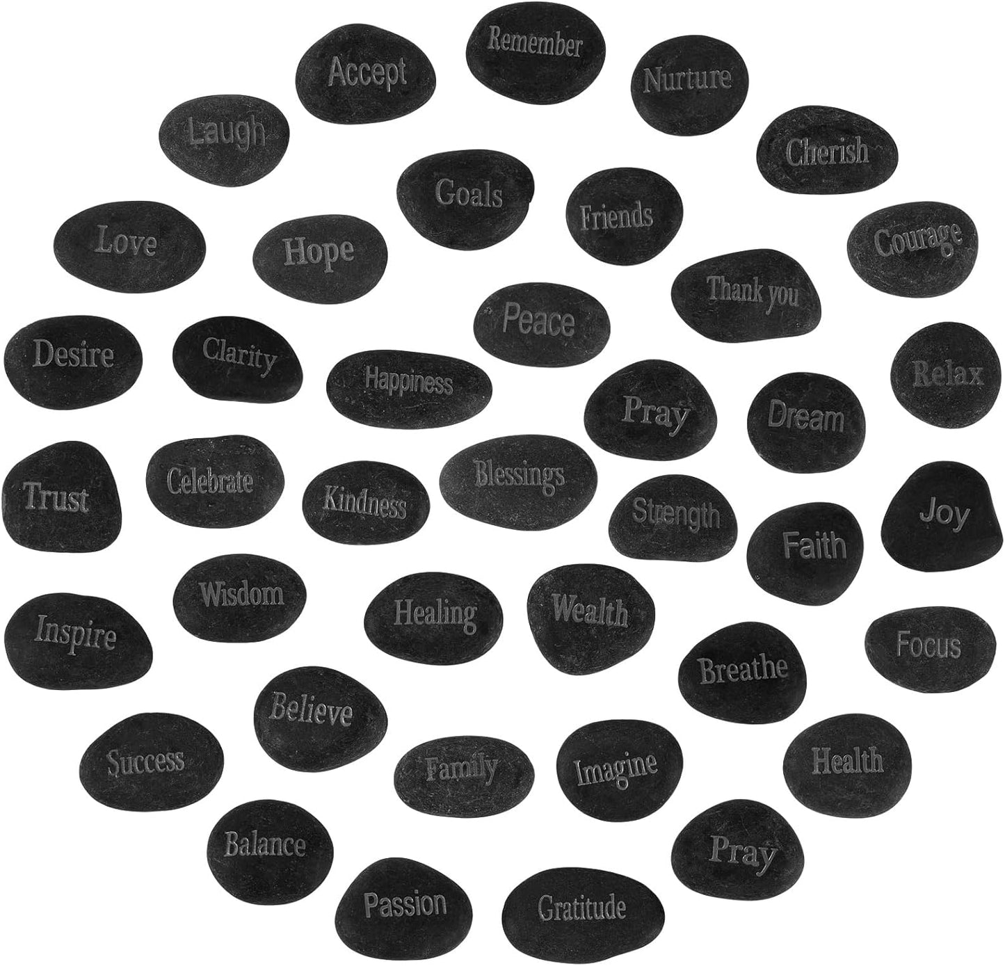 Fabbay Engraved Inspirational Stones, Encouragement Motivational Rocks with Words, Natural River Stone Bulk Set for Garden Decor, Meditation, Positive Gifts & Easter Decorations(Black,40 Pcs)