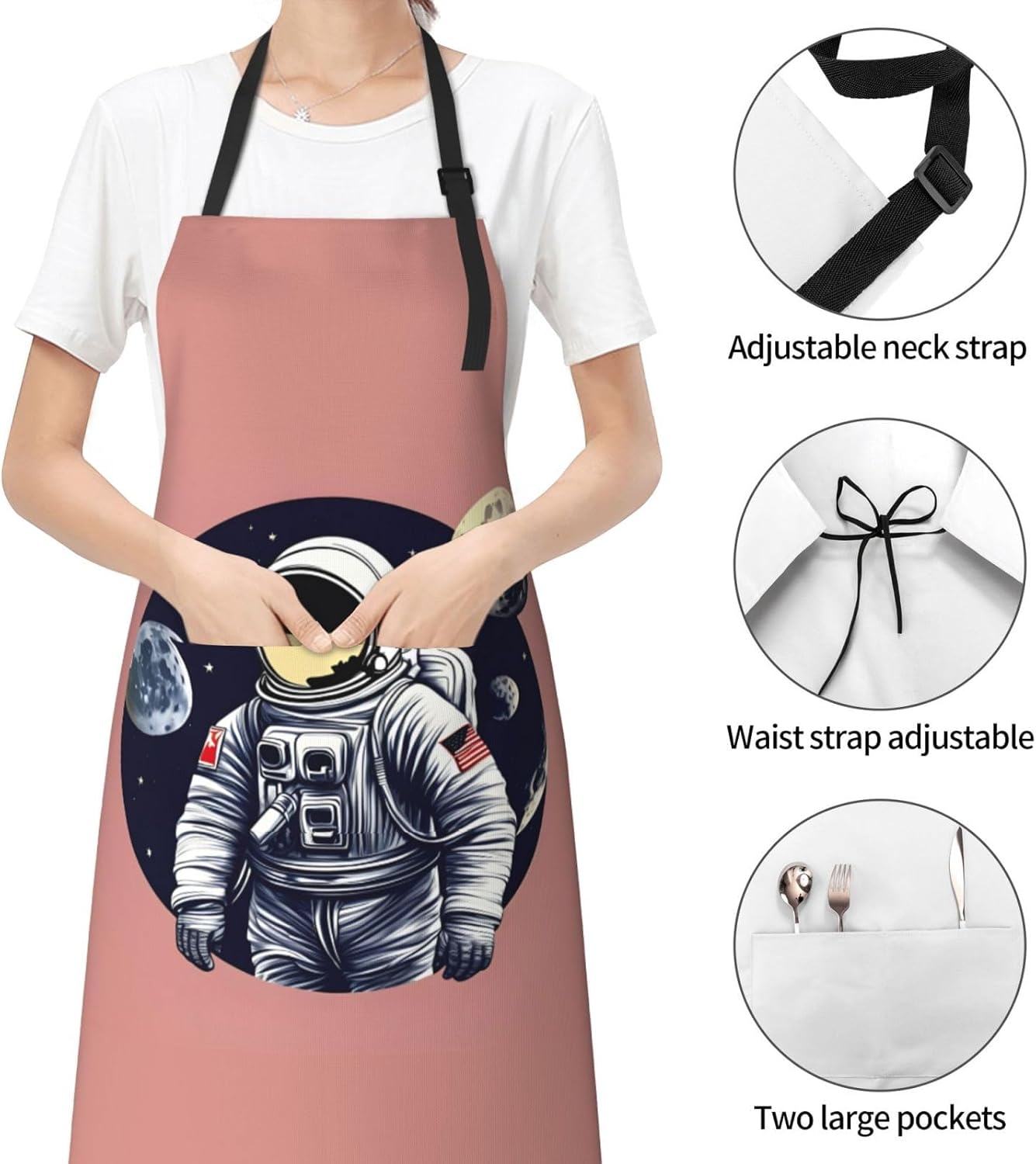 Astronaut on The Moon 1 print Waterproof chef's apron with pocket apron for kitchen cooking baking barbecue and gardening