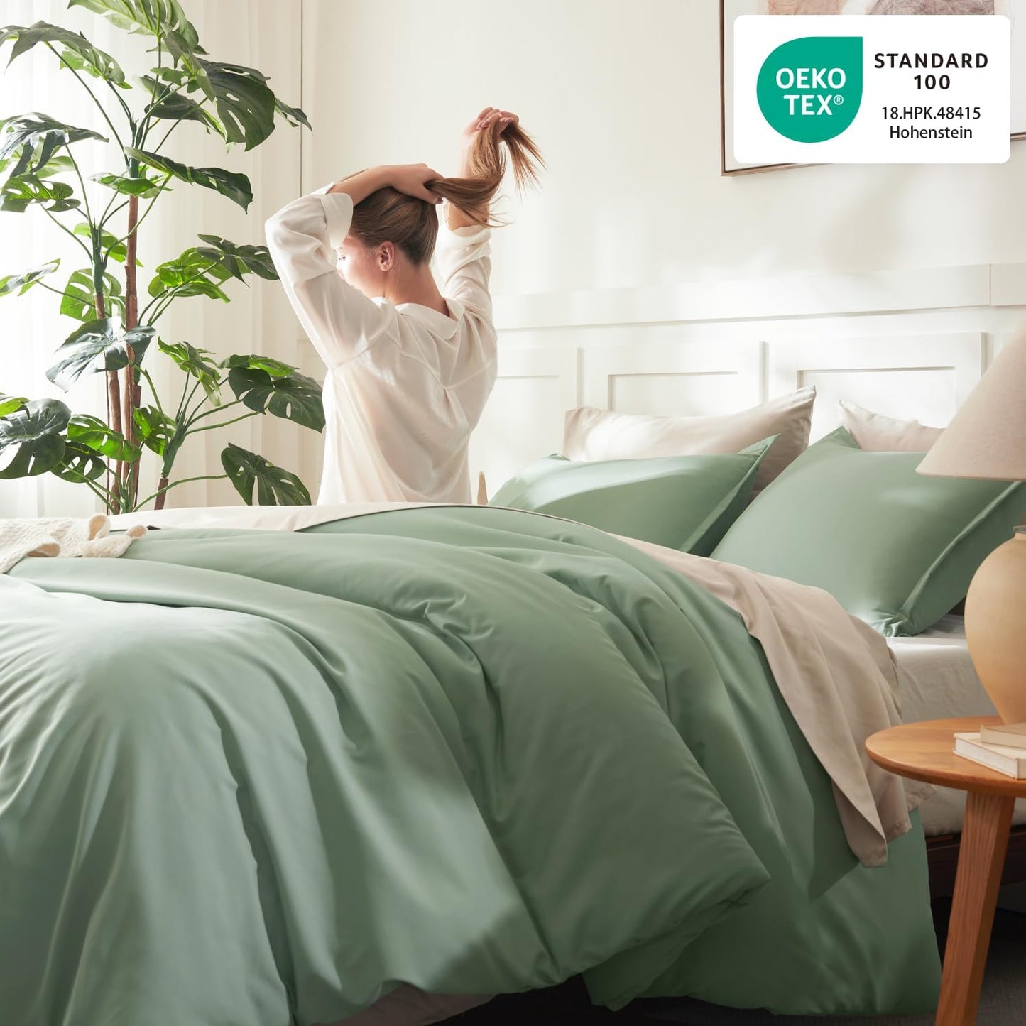 Litanika Comforter Set, Lightweight Solid Bedding Comforter Set, Fluffy Down Alternative Bed Set, Sage Green, King