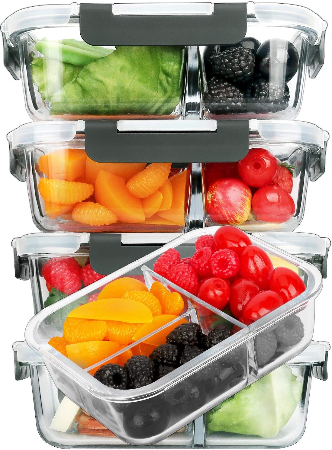 M MCIRCO [5-Pack, 36 oz] Glass Meal Prep Containers 3 Compartment with