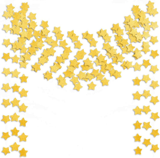 6 Pcs Gold Glitter Star Paper Garland Twinkle Bunting Banner Hanging Decorations for Christmas Birthday Party Golden Sparkling Stars for Bridal Showers Wedding Baby Shower Holiday Supplies (50 Feet)