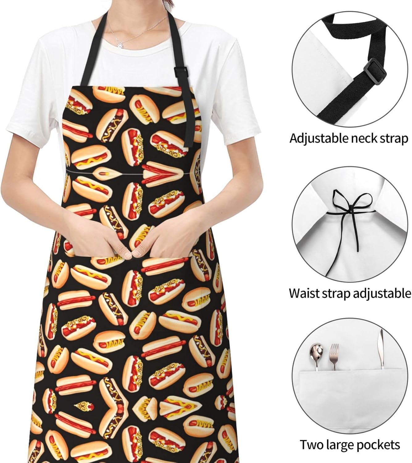 Fun Food Hot Dogs print Waterproof apron with pocket adjustable cooking apron for adult kitchen bibs to bake