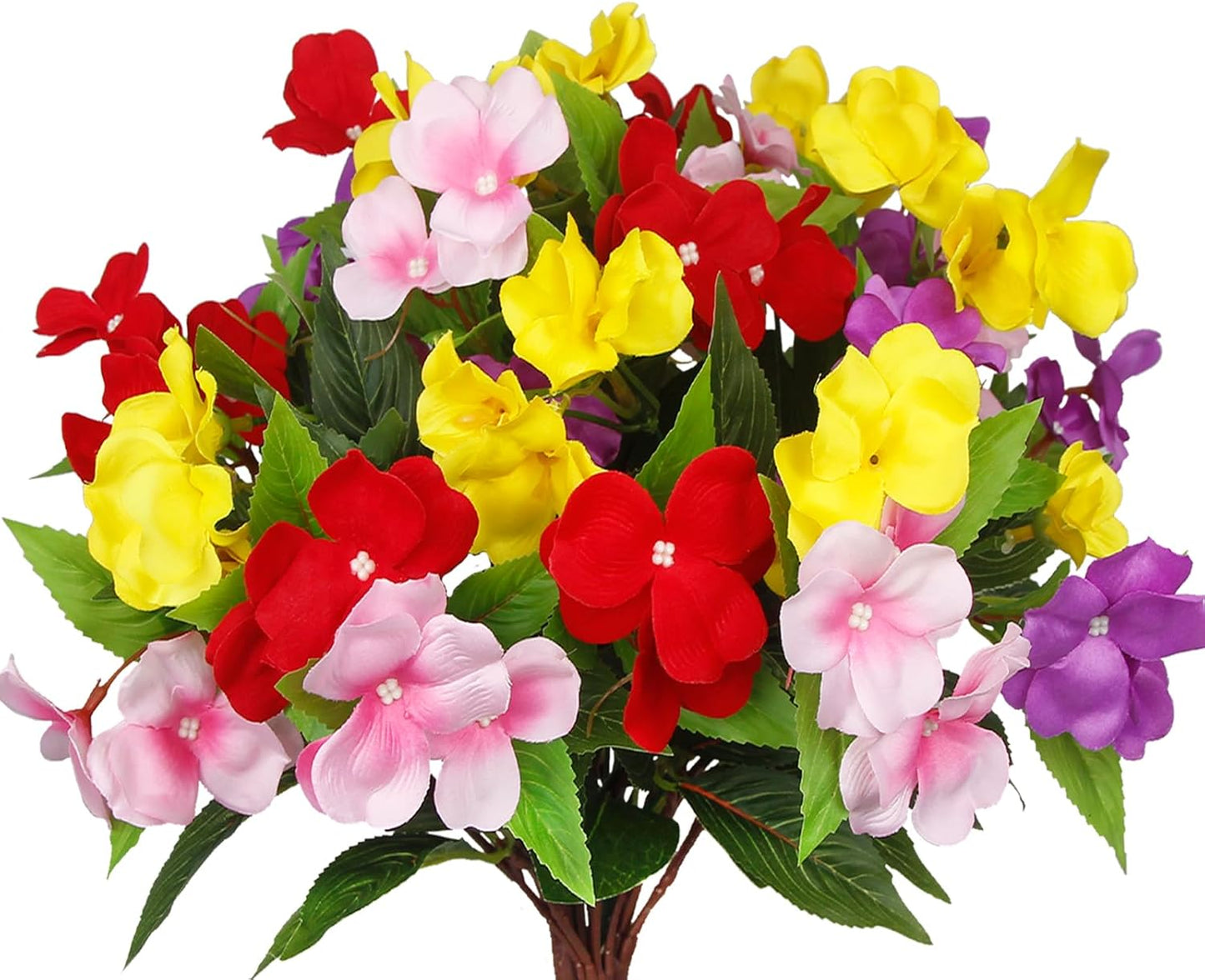 4 Pcs Artificial Flowers for Outdoors Impatiens UV Resistant Silk Flowers Hibiscus Faux Impatiens Flowers for Outdoor Planters Pot Patio Garden Hanging Basket Porch Table Indoor Decor