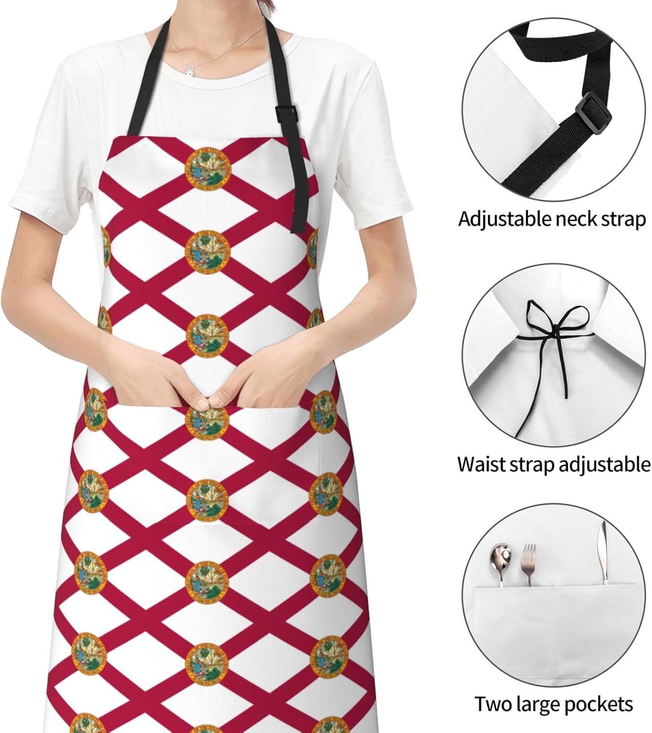 Florida State Flag print Waterproof apron with pocket adjustable cooking apron for adult kitchen bibs to bake
