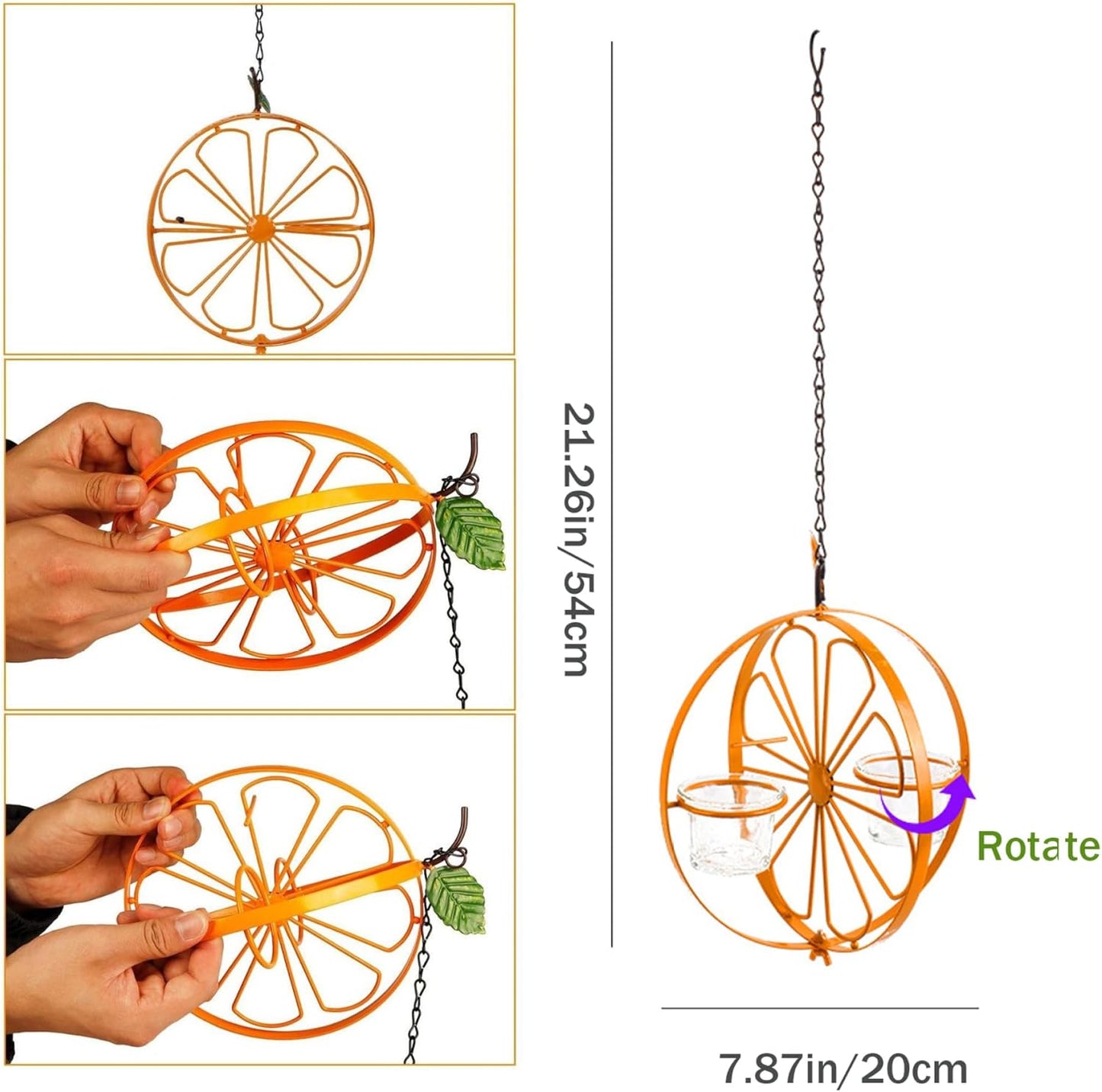 Oriole Feeder for Jelly and Oranges, 21.3 Inch Double-Cup Oriole Jelly Feeder, Metal Oriole Bird Feeder, Hanging Jelly Bird Feeder for Garden Outdoors, Oriole Bird Feeder