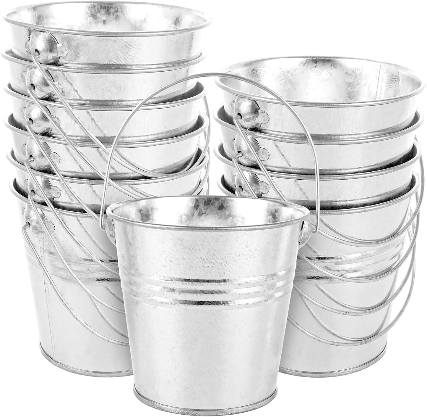 12PCS 4Inch Galvanized Buckets Small Galvanized Metal Buckets with Handles Galvanized Metal Flower Pot Planters Small Metal Ice Pails for Home Decor, Wedding Decorations