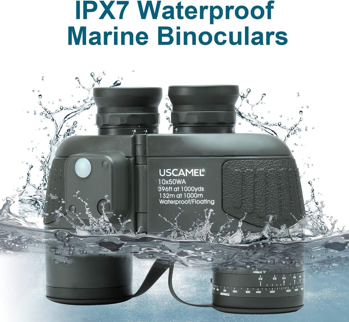 USCAMEL 10X50 Marine Binoculars for Adults with Rangefinder Compass, Waterproof Marine Binoculars for Sailing Boating Fishing