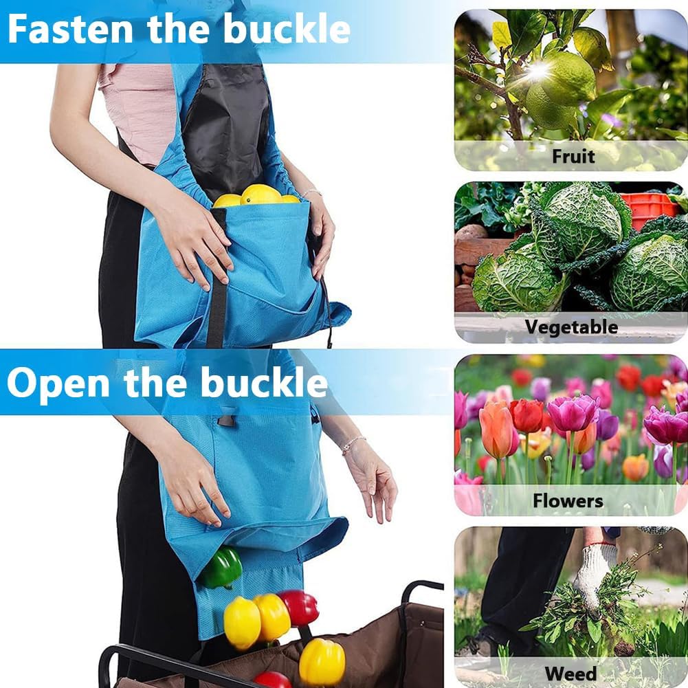 GORGECRAFT Gardening Apron Set Blue Cloth Water Washable Vegetable Har