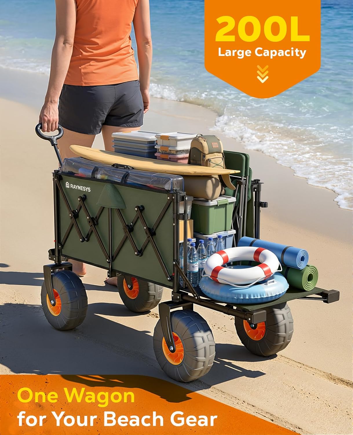 Beach Wagon with Big Wheels for Sand, 440lbs Wagons Carts Foldable wit