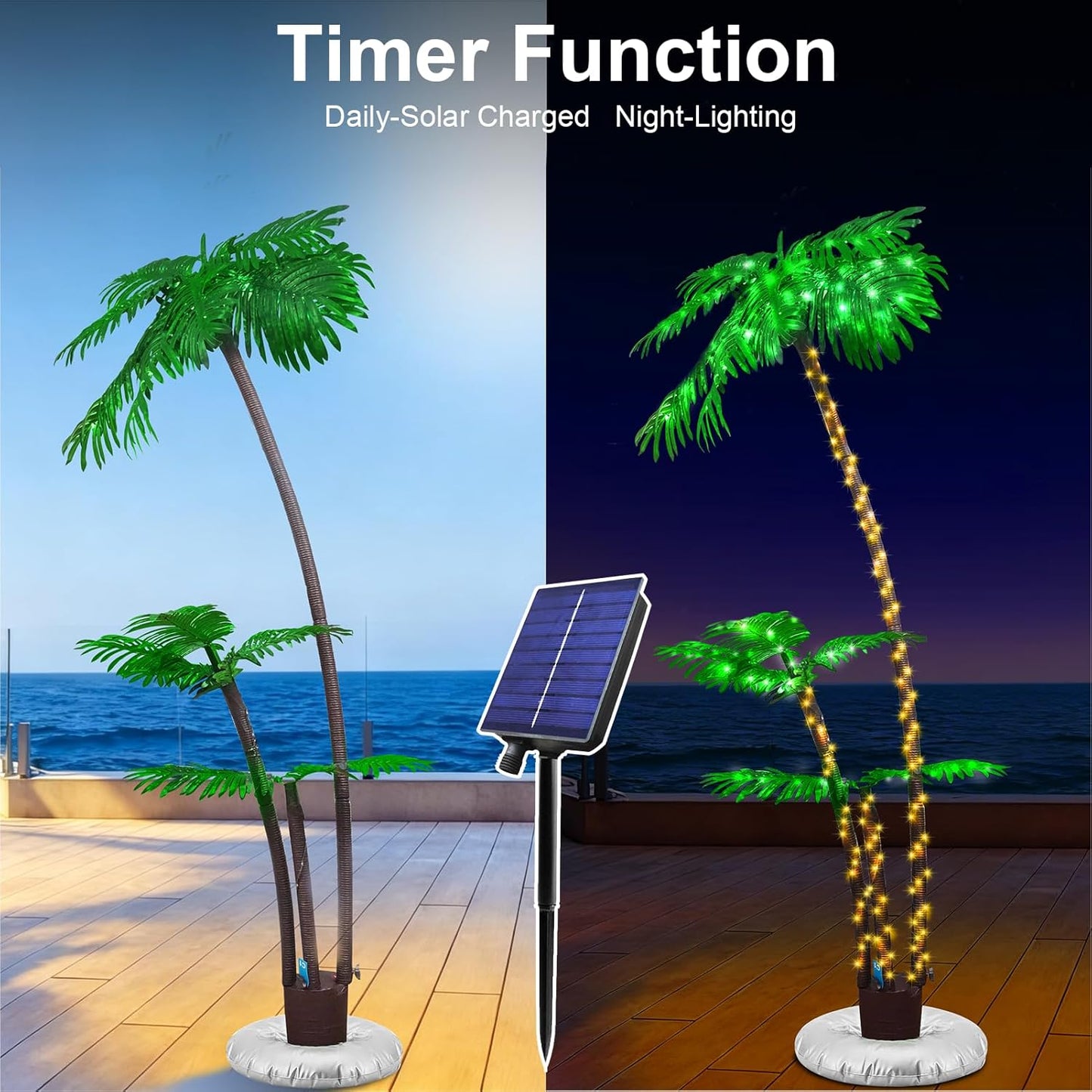 Solar Lighted Palm Tree 6FT Artificial Palm Tree with 219LED 8 Modes & Timer LED Fake Palm Trees for Patio Pool Yard Office Party Outdoor Indoor