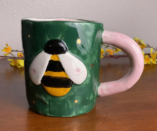 Honey Bee Ceramic Mug – 15 oz Stoneware Coffee Cup, Planter or Desk Caddy Holder – Handcrafted and Painted Farmhouse Style Succulent Planter Pot by SassyXpressions