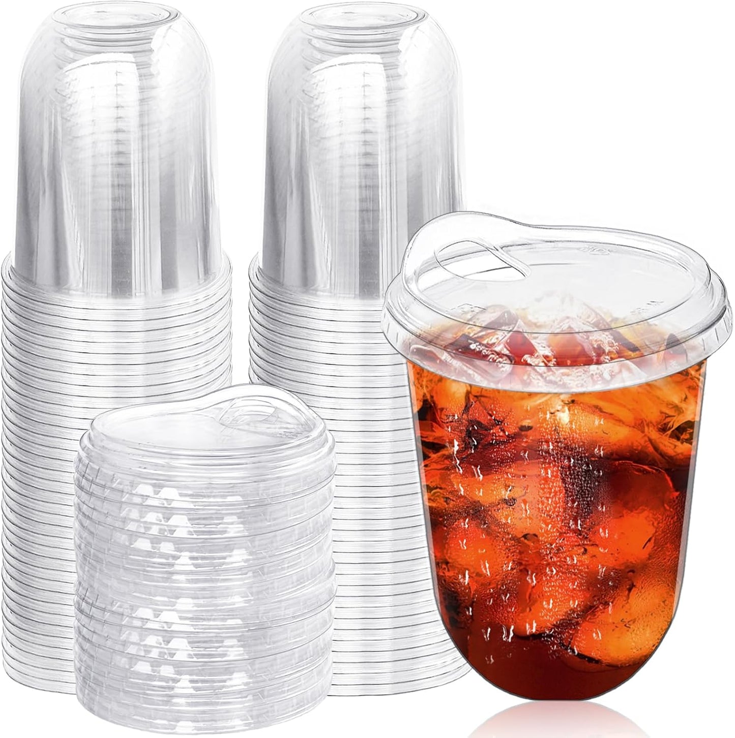 50 Pack Clear Plastic Cups with Strawless Sip Lids,16 oz Iced Coffee Cups with Lids,Disposable PET Crystal Cups,Round Bottom To Go Cup for Iced Coffee Juice Smoothie Cold Beverage