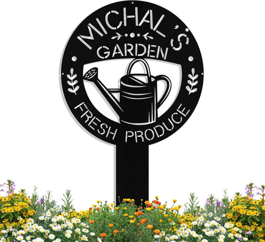 Personalized Garden Signs with Stakes, Custom Metal Garden Tool Signs for Outside, Custom Gardens Name Sign, Patio Yard Decor Stake, Gardening Gift