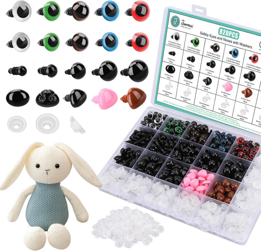 Junreox 820pcs Safety Eyes for Amigurumi- Premium Safety Eyes and Nose