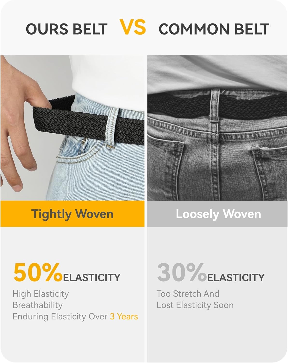 CHAOREN Mens Belt - Braided Stretch Golf Belt for Men 1 3/8"- Gift for