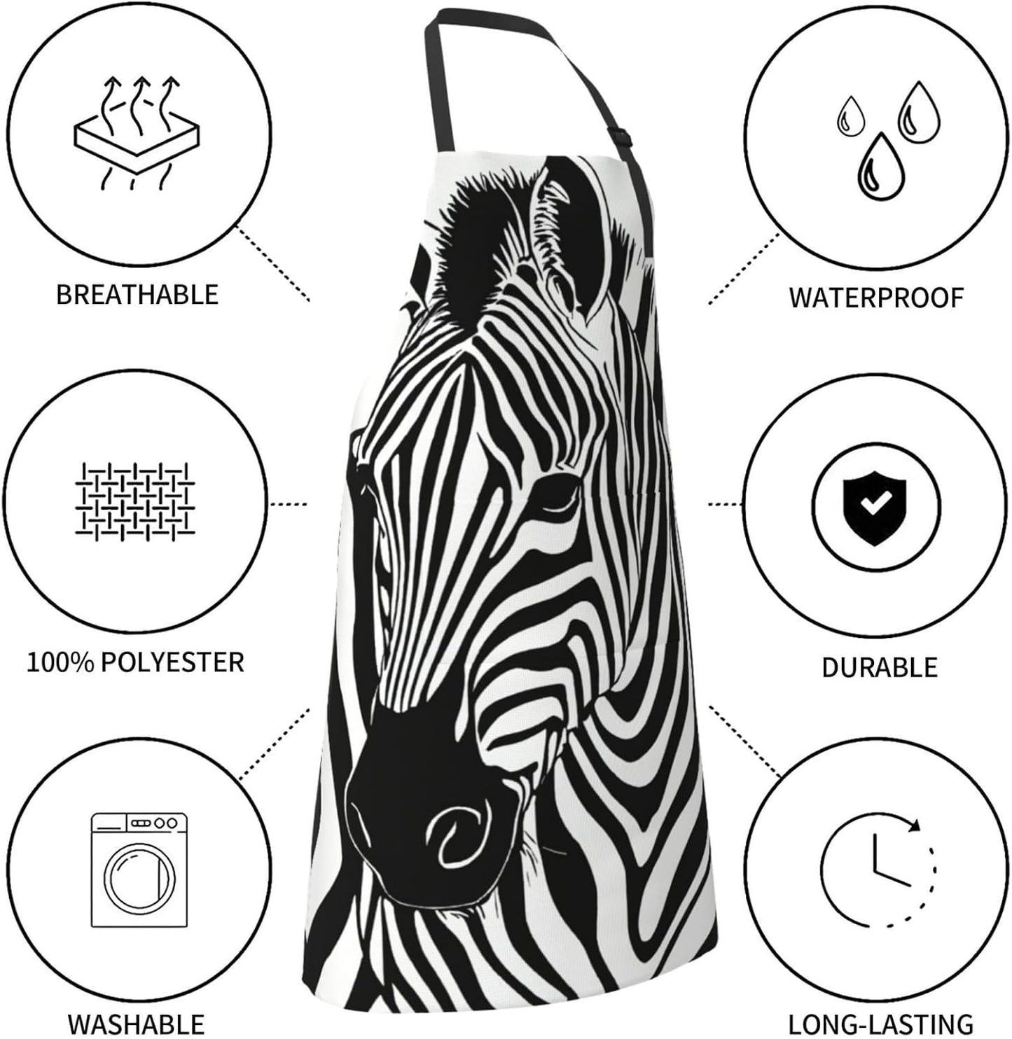 Zebra Print print Waterproof chef's apron with pocket apron for kitchen cooking baking barbecue and gardening