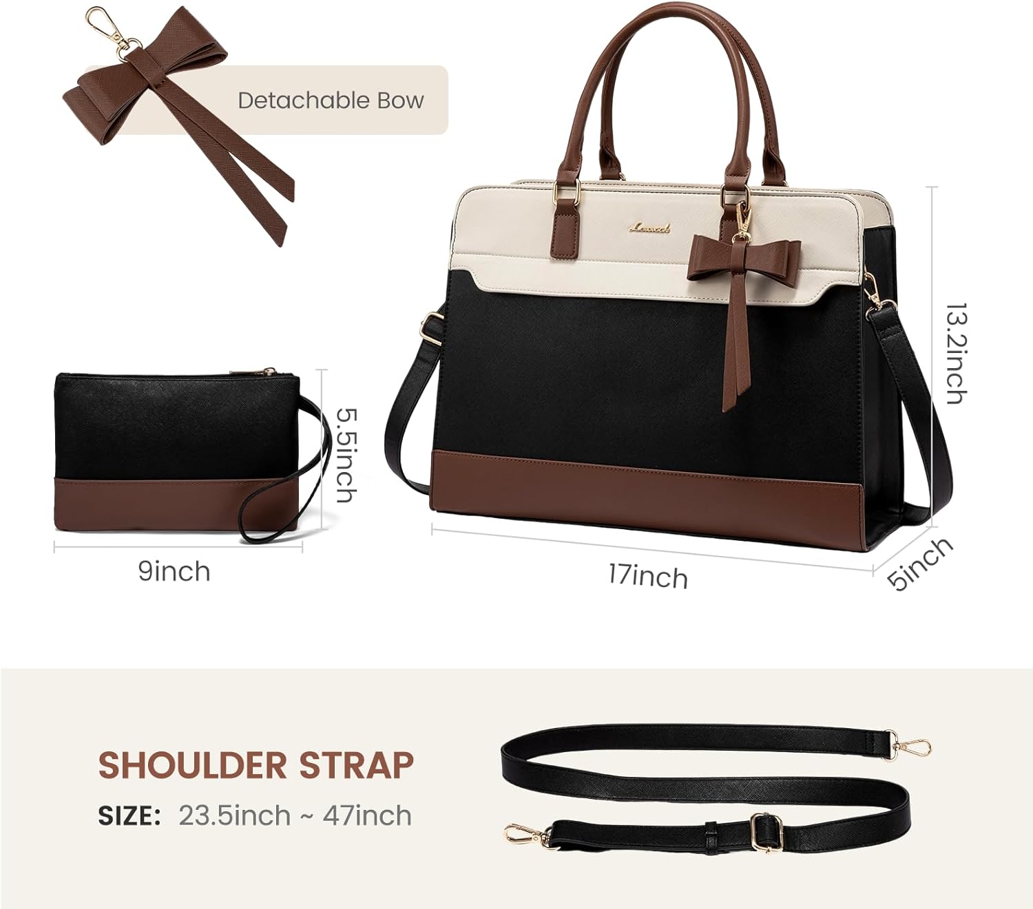 LOVEVOOK Laptop Tote Bag for Women,Leather Work Bag, Waterproof Busine