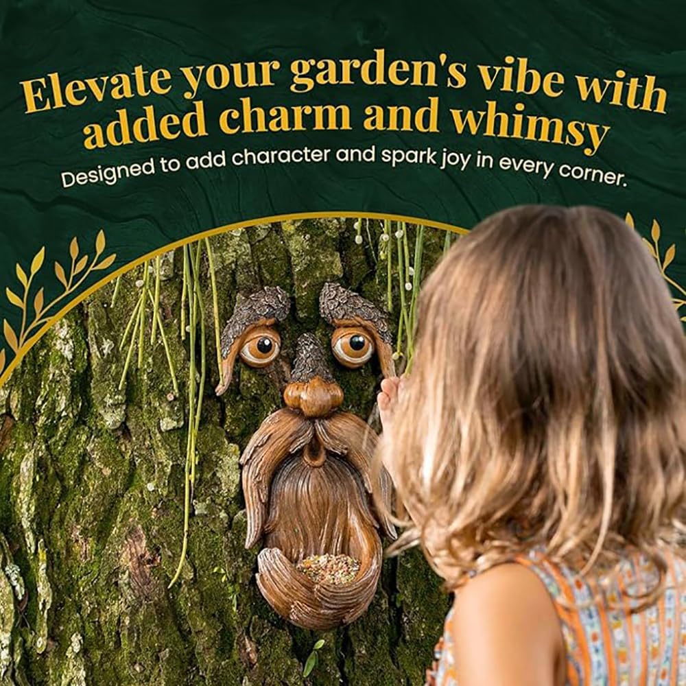 GOLDY&WENDY Tree Face Bird Feeder Resin Yard Art Garden Tree Faces Ornament Decoration Outdoor