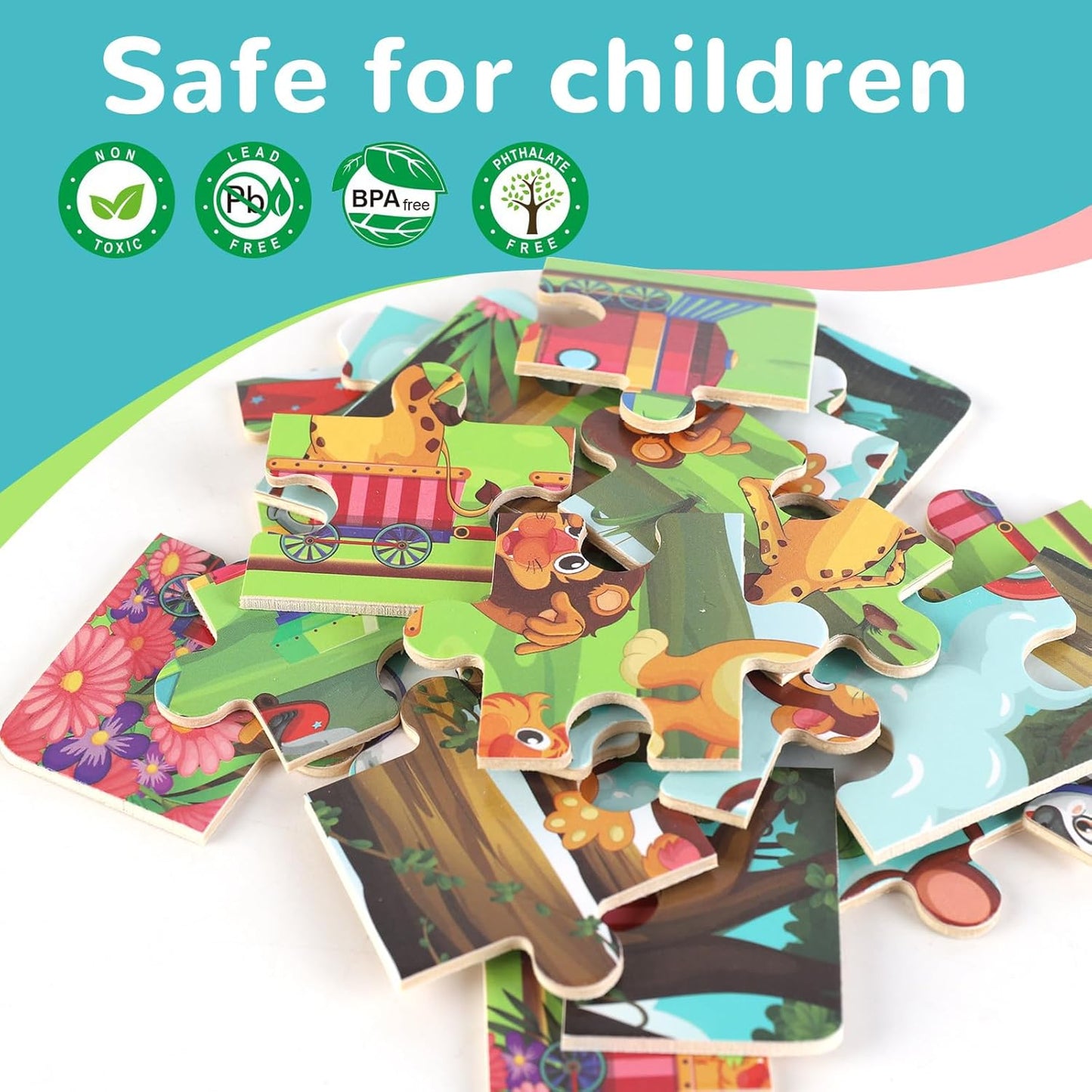 Wooden Educational Jigsaw Puzzles for Preschool Kids Ages 3-5, 4-Pack 