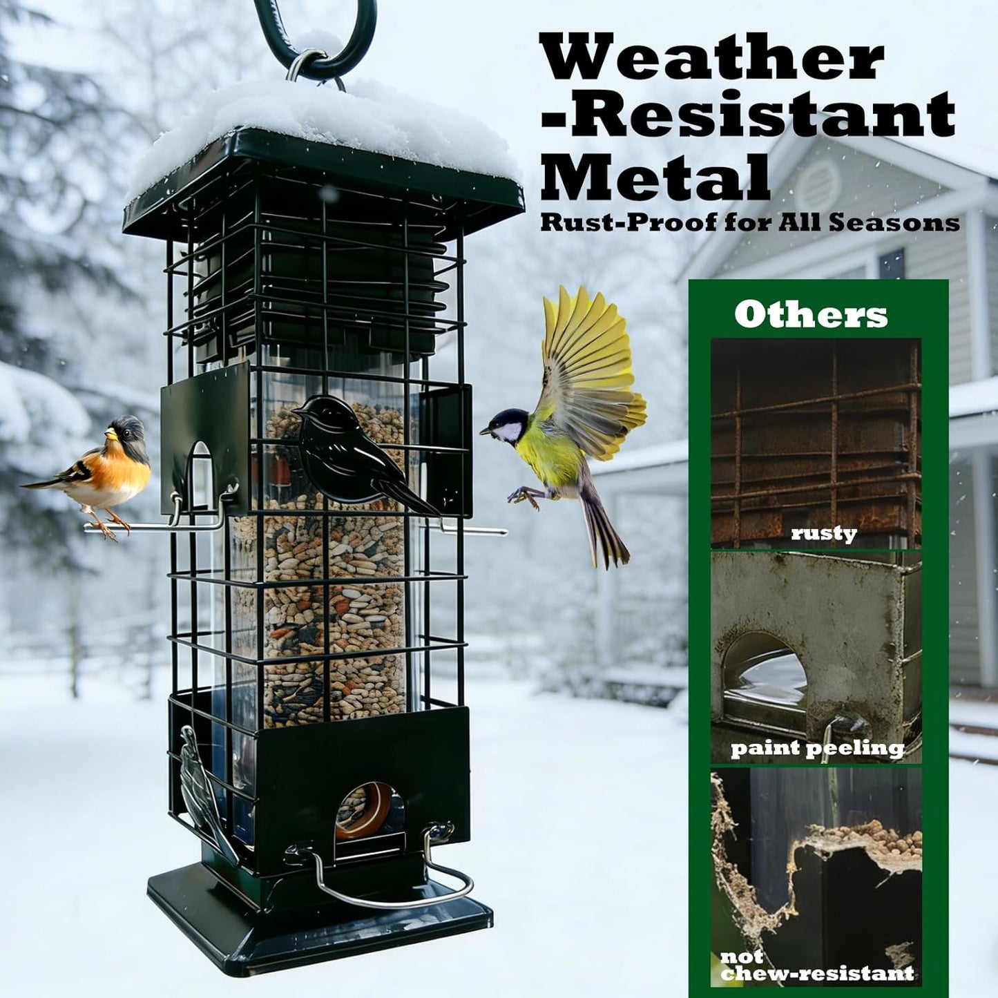 Squirrel Proof Bird Feeders Outdoor Hanging Metal Feeder, 4 Ports for Wild Birds | Weather-Resistant, 2.5 LB Capacity, Ideal for Family Yards & Gardens