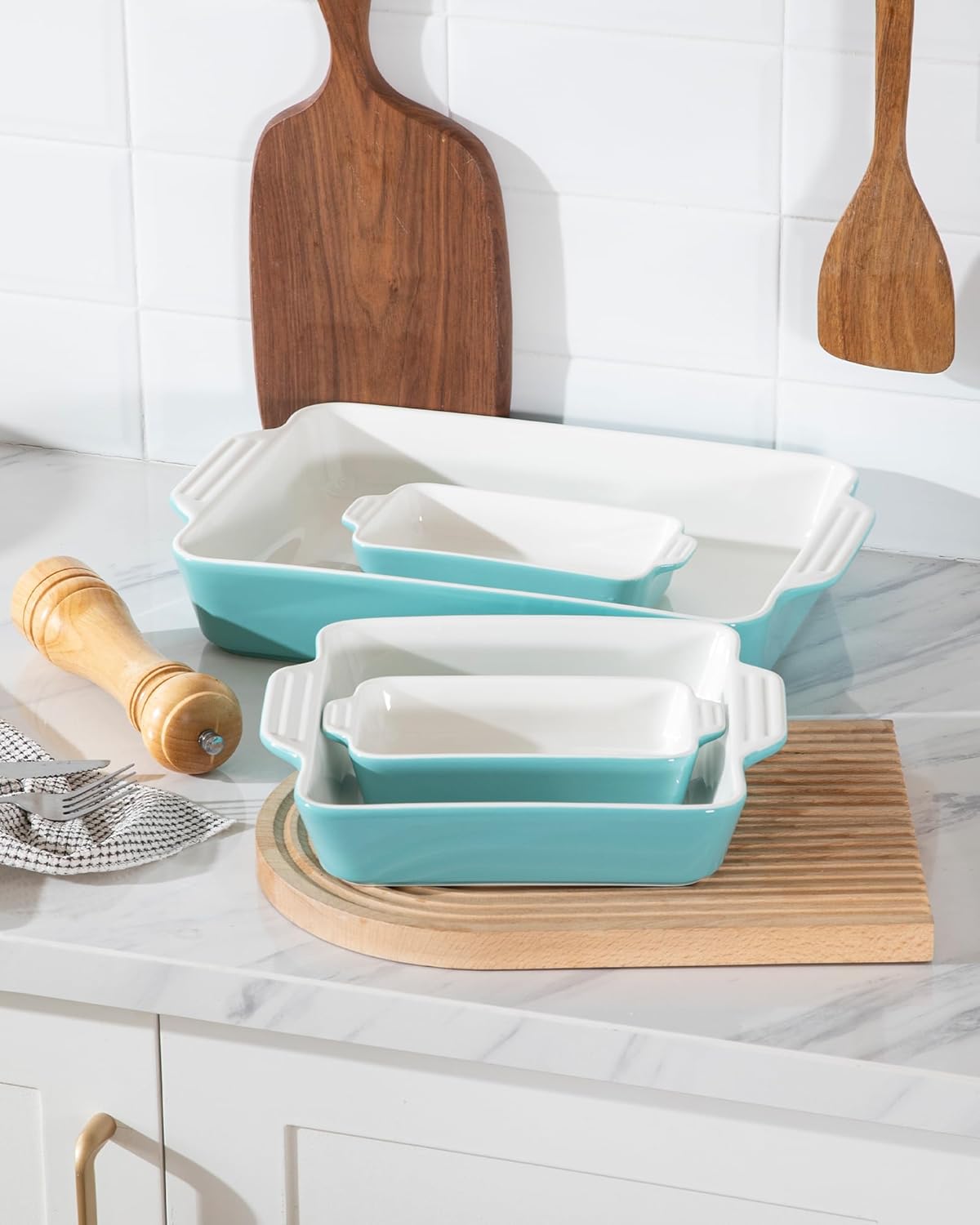 Sweejar Ceramic Bakeware Set of 4, Casserole Dishes for Oven, Rectangu
