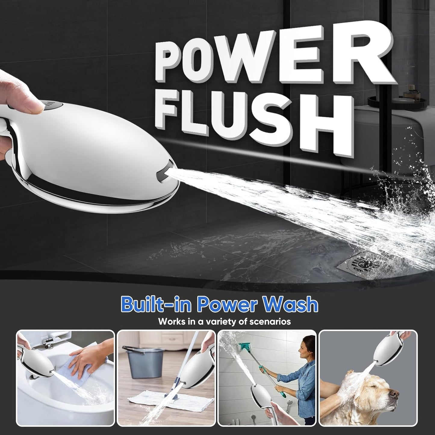 Cobbe High Pressure Shower Head with Built-in Pause Button, 9-Function Detachable Showerhead with Handheld Brass Swivel Bracket & Stainless Steel Hose, Water Saving 1-Click Stop, Chrome