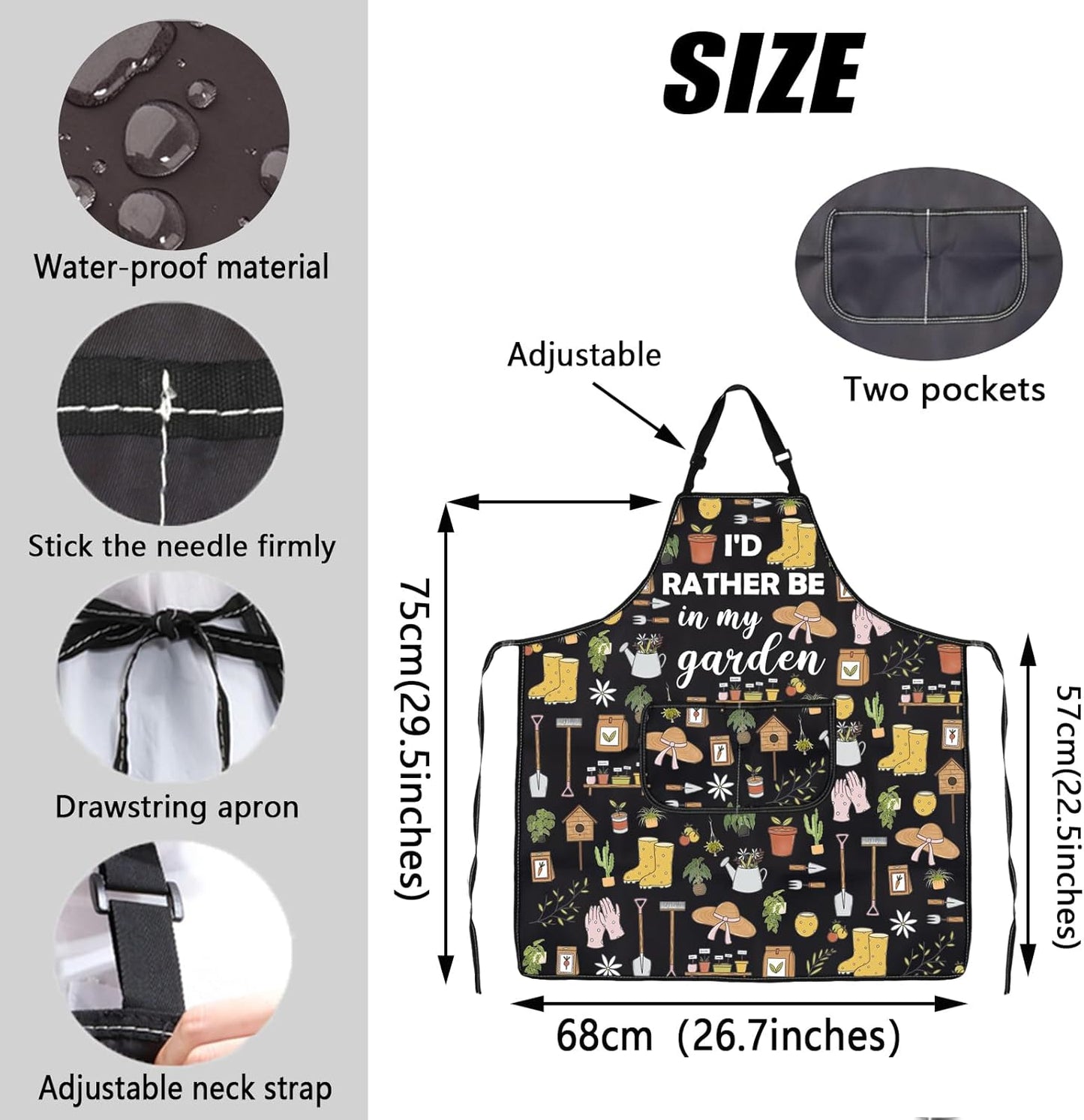 JXGZSO Gardening Apron with Pockets I'd Rather Be In My Garden Apron f