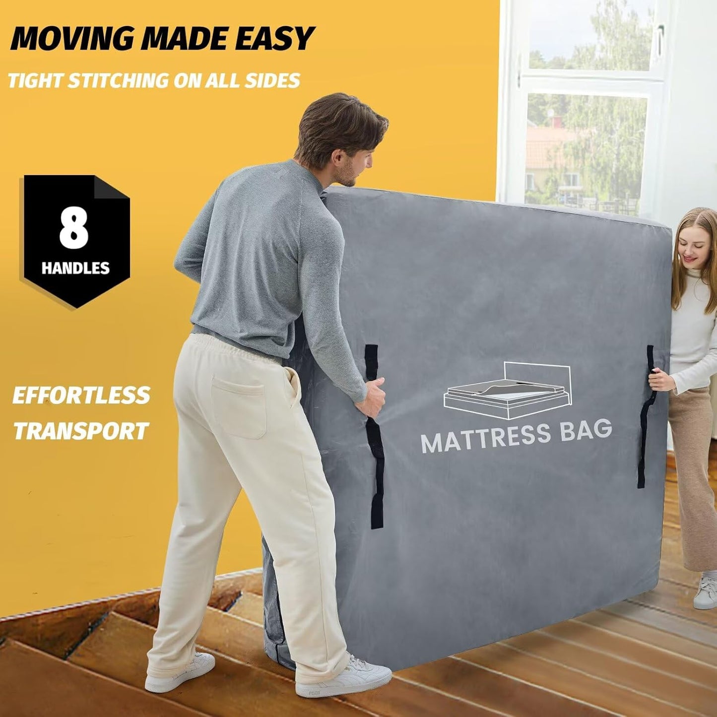 Mattress Bags for Moving and Storage, BETU Twin Mattress Protector Waterproof Mattress Cover with 8 Heavy Duty Handles and Zipper Extra Thick Moving Supplies for Dorm Bed Reusable (77x42x13.5 Grey)