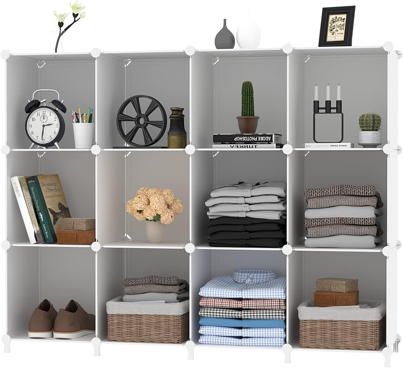 AWTATOS Cube Storage Organizer Storage 12 Cube Bookshelf DIY Plastic C