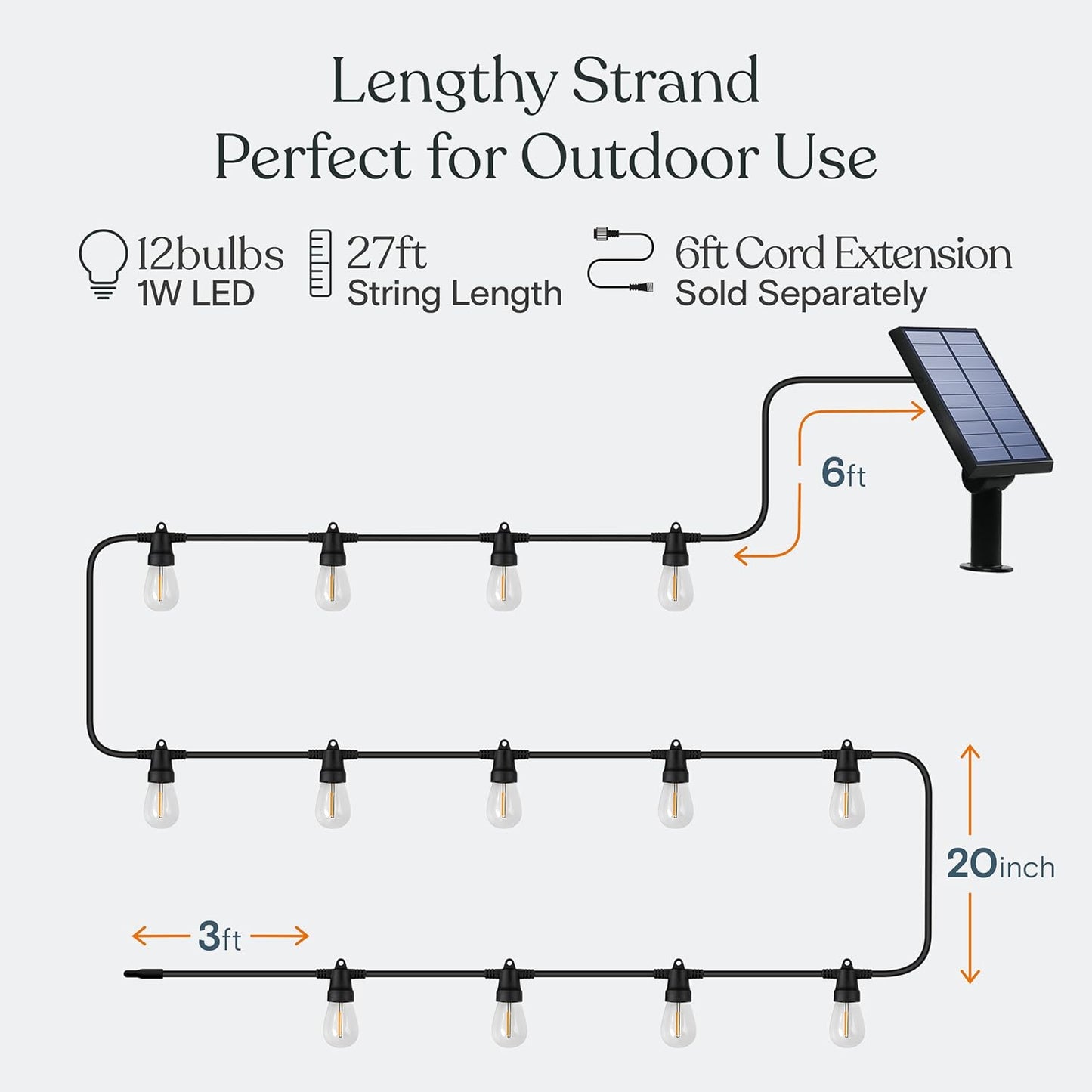 Brightech Ambience Pro Solar Powered Outdoor String Lights -27 ft Comm