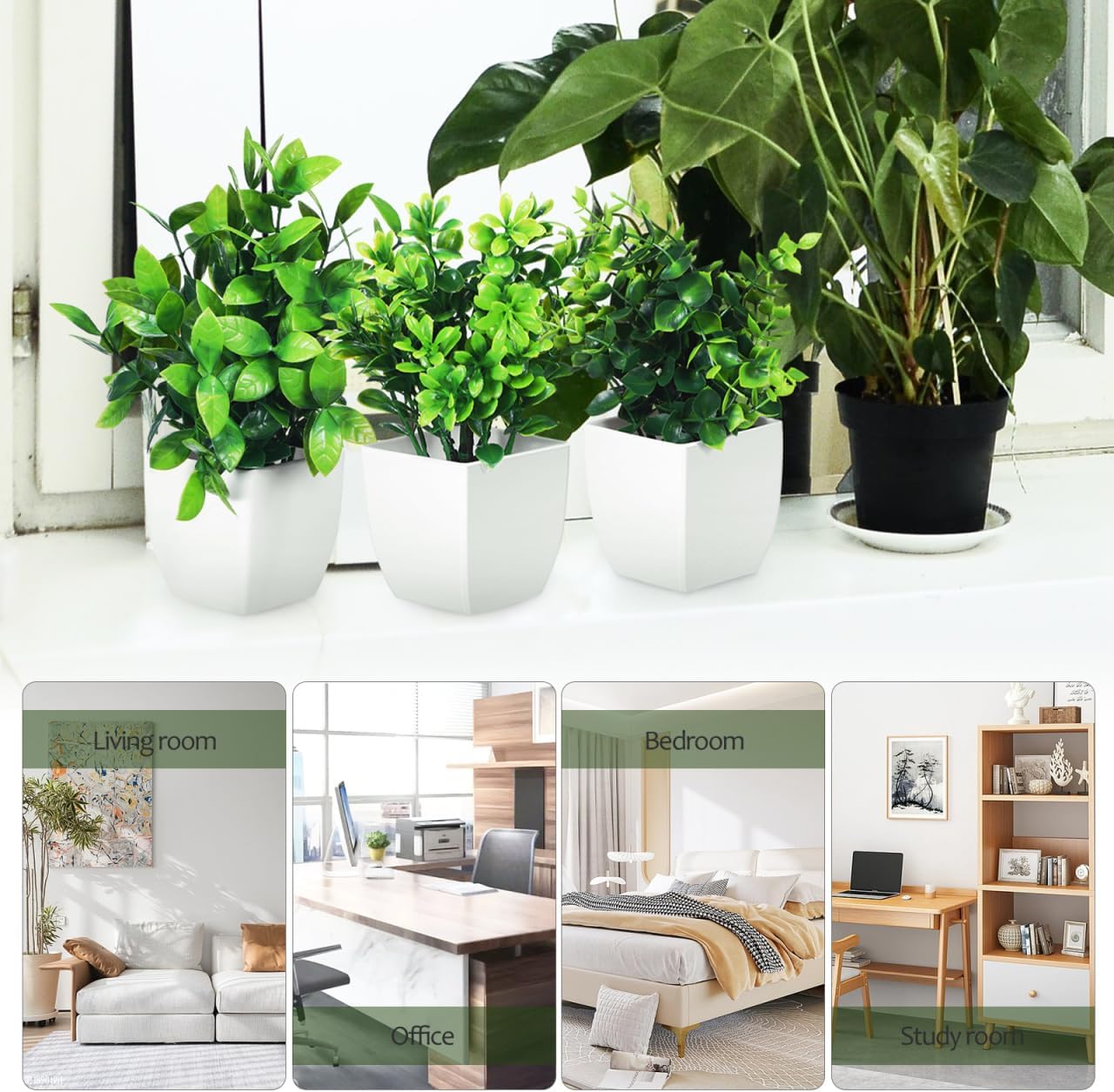 Totority Artificial Green Plants 4-in-1 Potted Desk Decor, Realistic Faux Succulents for Home & Office, Low Maintenance, Eco-Friendly Material, Perfect for Living Room, Bedroom, Workspace