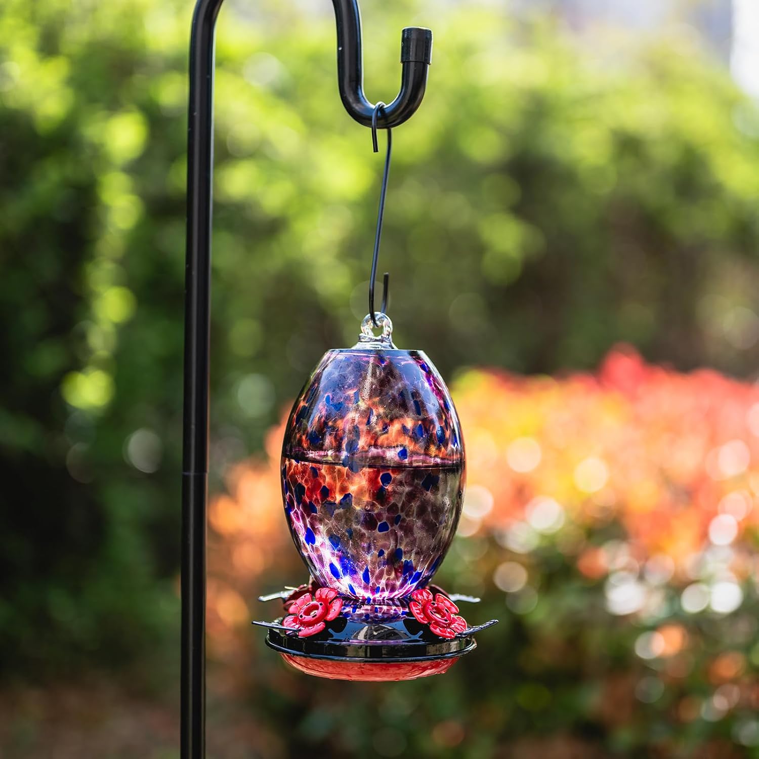 Muse Garden Glass Humming Bird Feeders for Outdoors - 27OZ Blown Glass