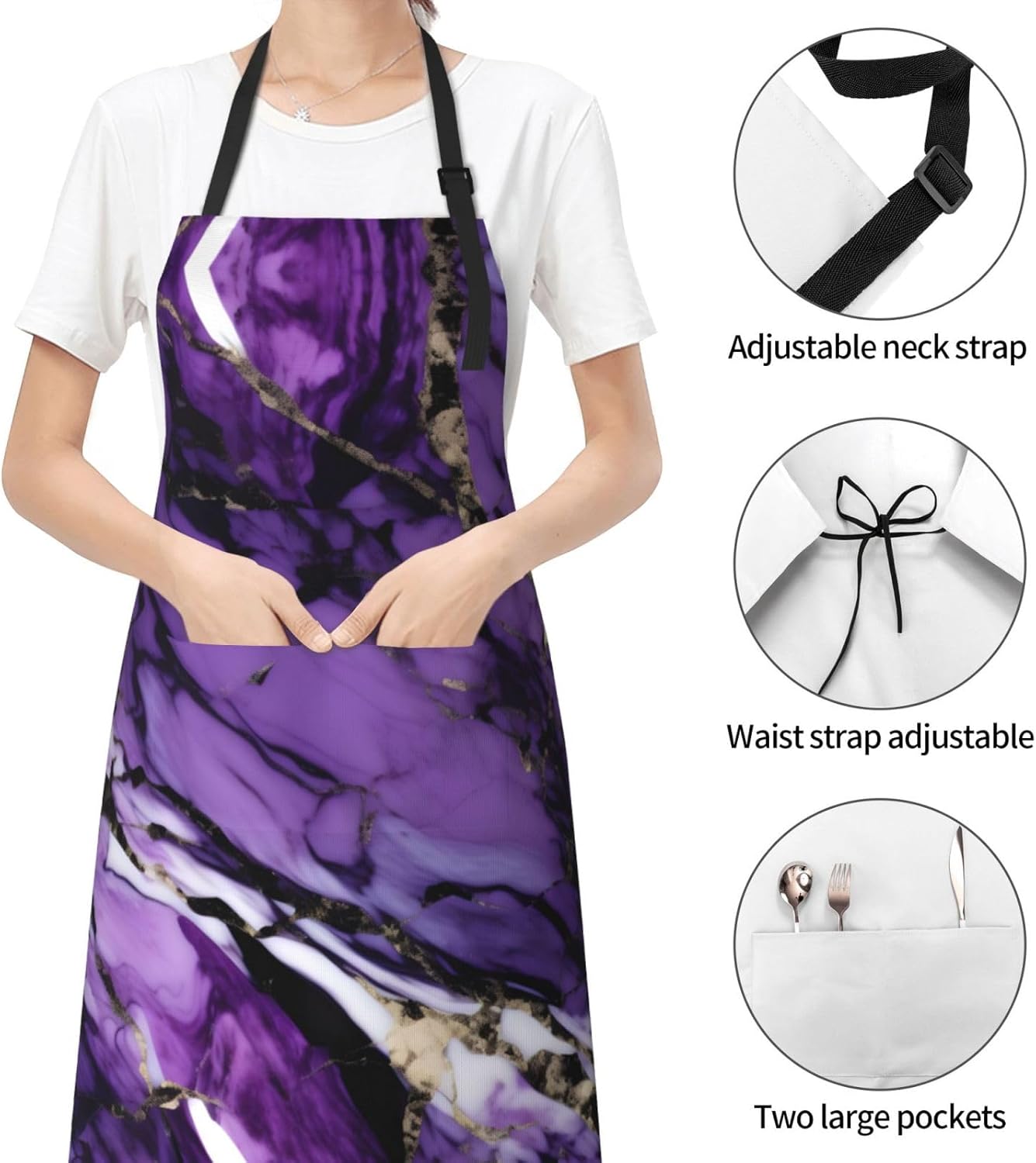 marble purple print Waterproof apron with pocket adjustable cooking apron for adult kitchen bibs to bake