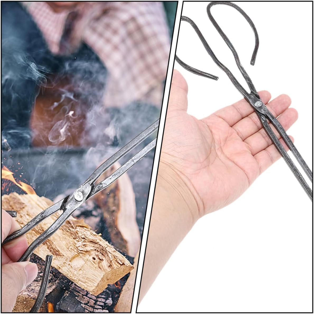 FAVOMOTO 2pcs 50cm Lengthened Iron Charcoal Tongs Household Bbq Clamp 