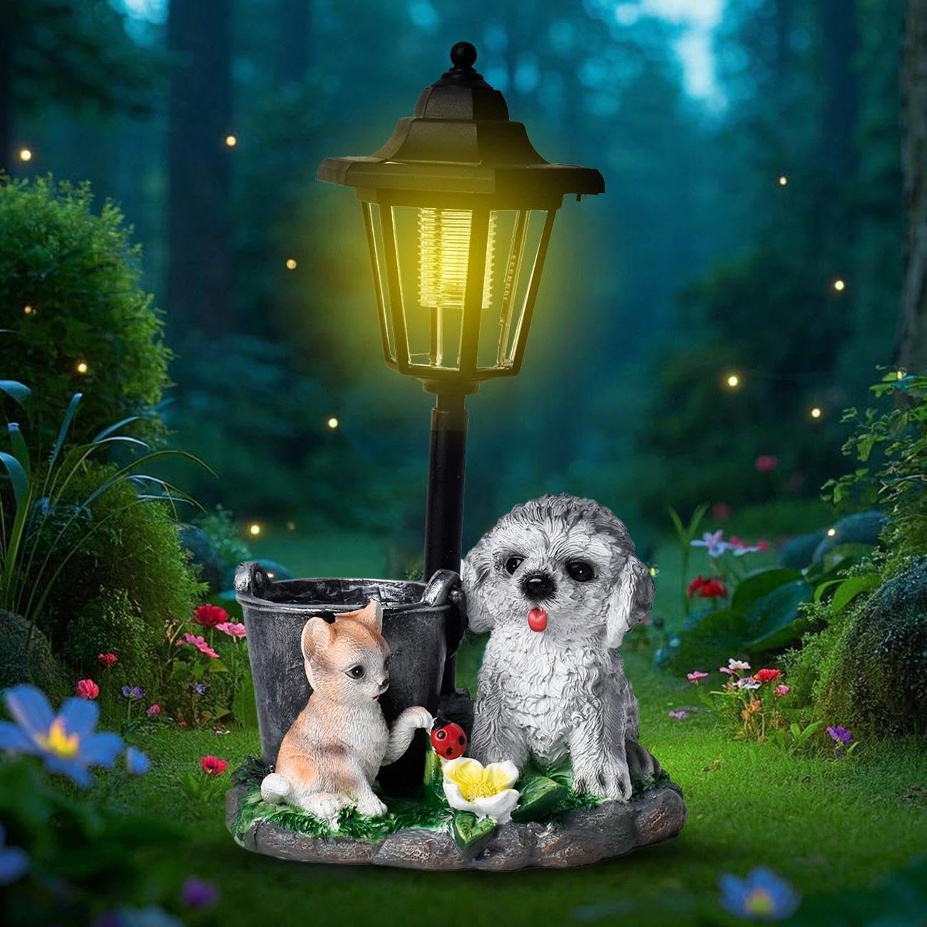 Solar Garden Country Farm Cat and Dog with Light, Outside-Outdoor Decorations Cat and Dog for Patio Yard Lawn Walkway Ornaments Clearance Housewarming Gifts for Mom Grandma Birthday