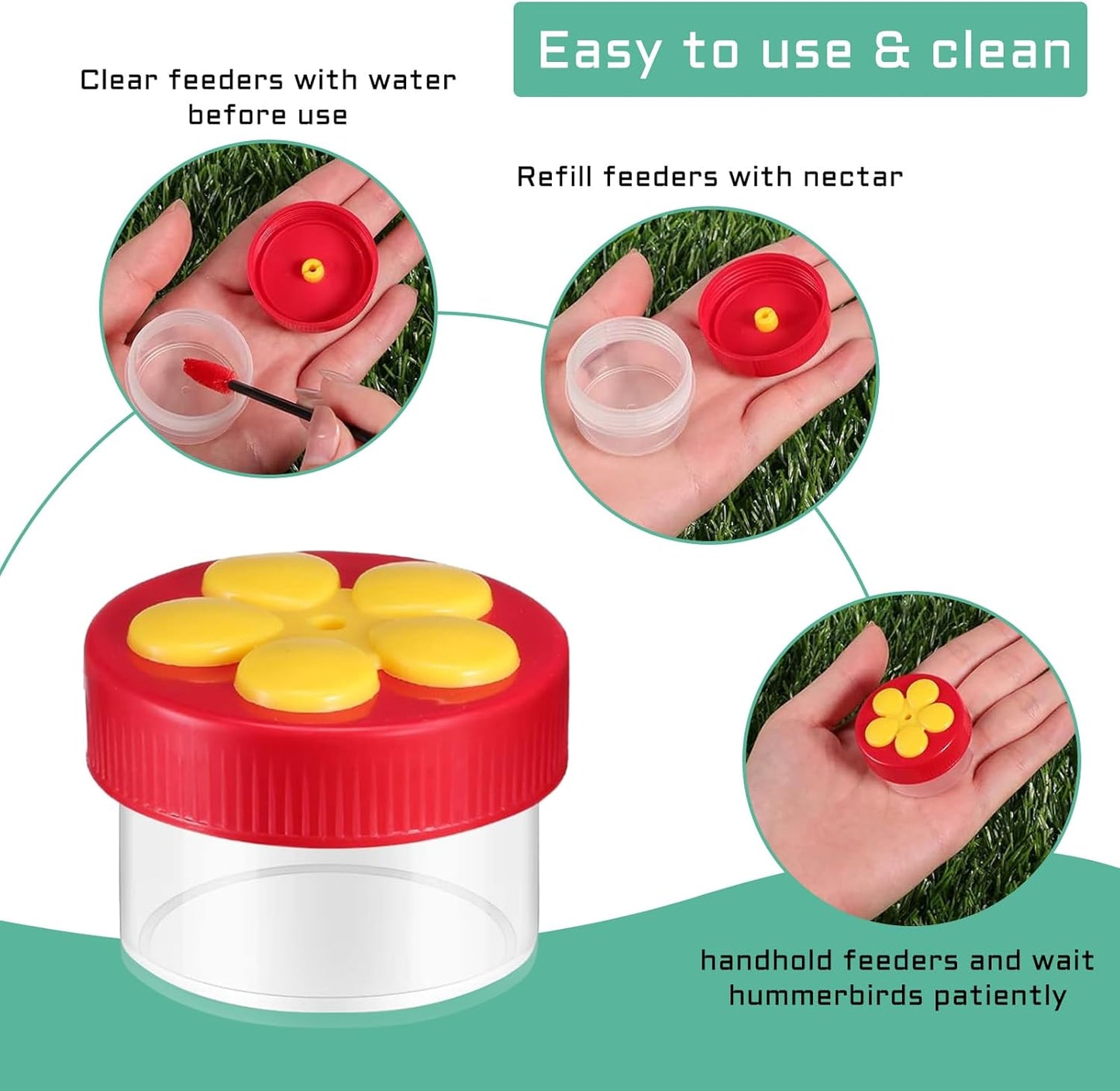 Handheld Hummingbird Feeders, 4 Packs Plastic Flower Hand Hummingbirds Feeder Wild Bird Feeders Mini Hummingbird Feeding Tools with 4Pcs Cleaning Brush (Handheld Hummingbird Feeders)