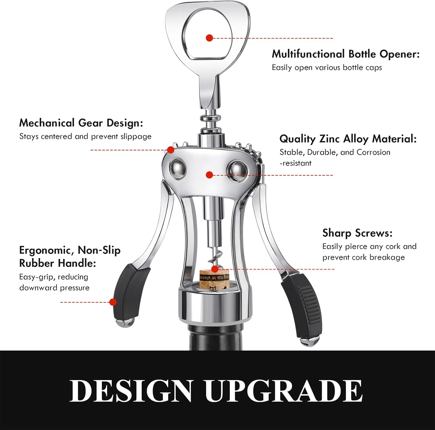 KORCCI Wine Opener, Heavy-Duty Zinc Alloy Wing Corkscrew, Premium Beer