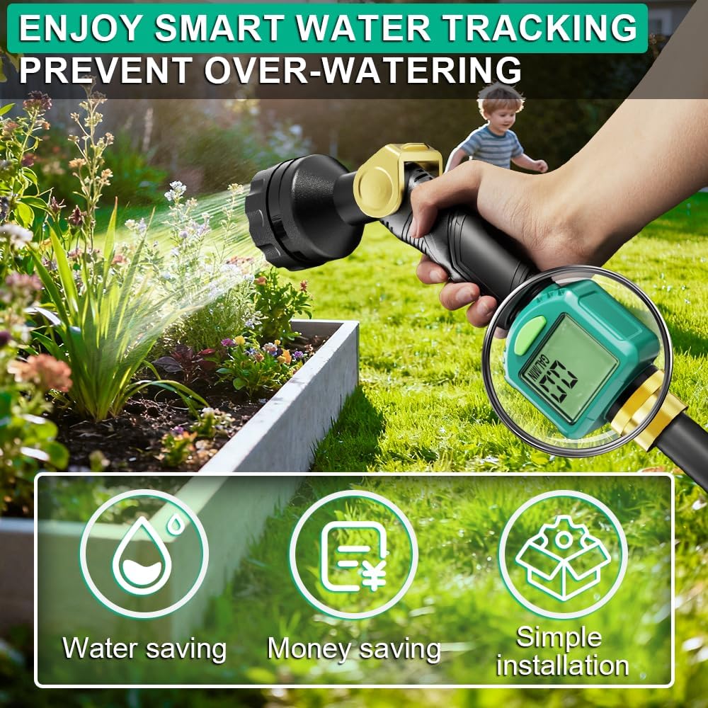 Digital Water Flow Meter - Waterproof Water Meter LCD Display Brass Co