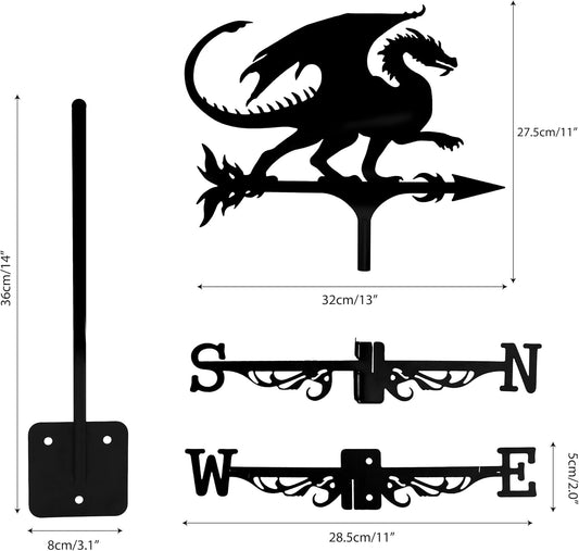 Dragon Wind Weathervanes for Roofs Mount, Mini Weather Vain Vein with Creative Shapes & Metal Material for Sheds, Courtyard & Garden Fence Decoration Outdoor (Black, 1PC)