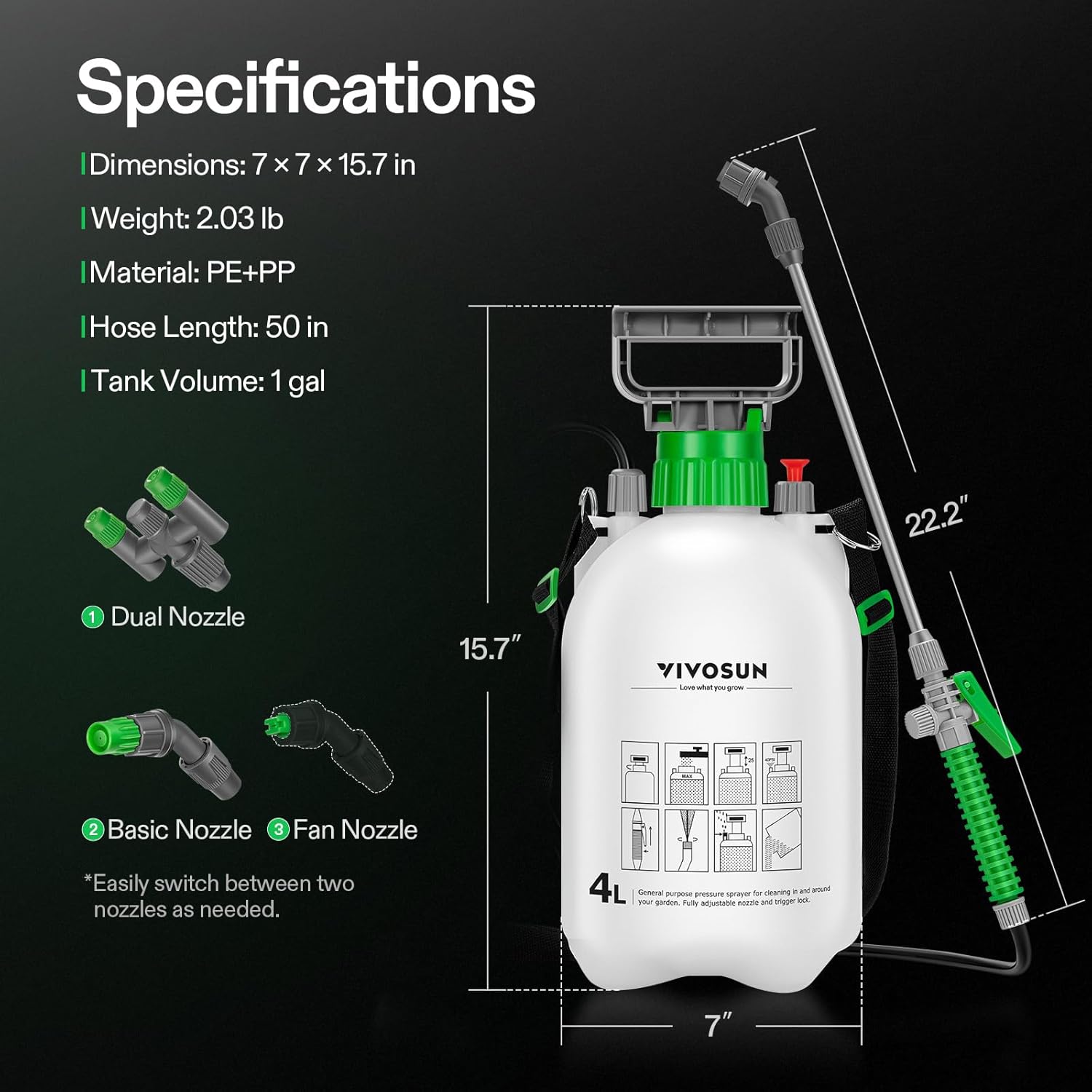 VIVOSUN 1 Gal/4L Pump Sprayer, Garden Water Sprayer for Plants, Weeds 