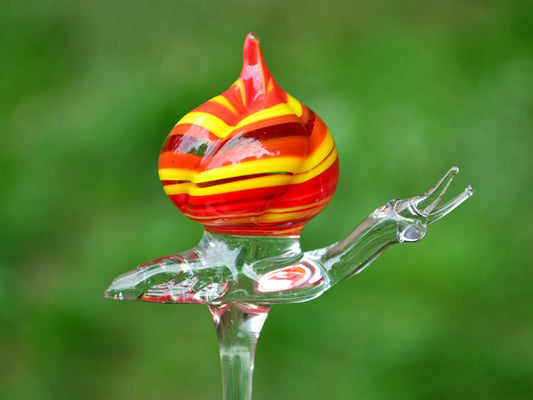 Glass Snail Plant Stake Figurine – Hand-Blown Murano Style Miniature – Art Glass Snail for Flower Pots & Planters – Garden & Terrarium Decoration for Plant Lovers