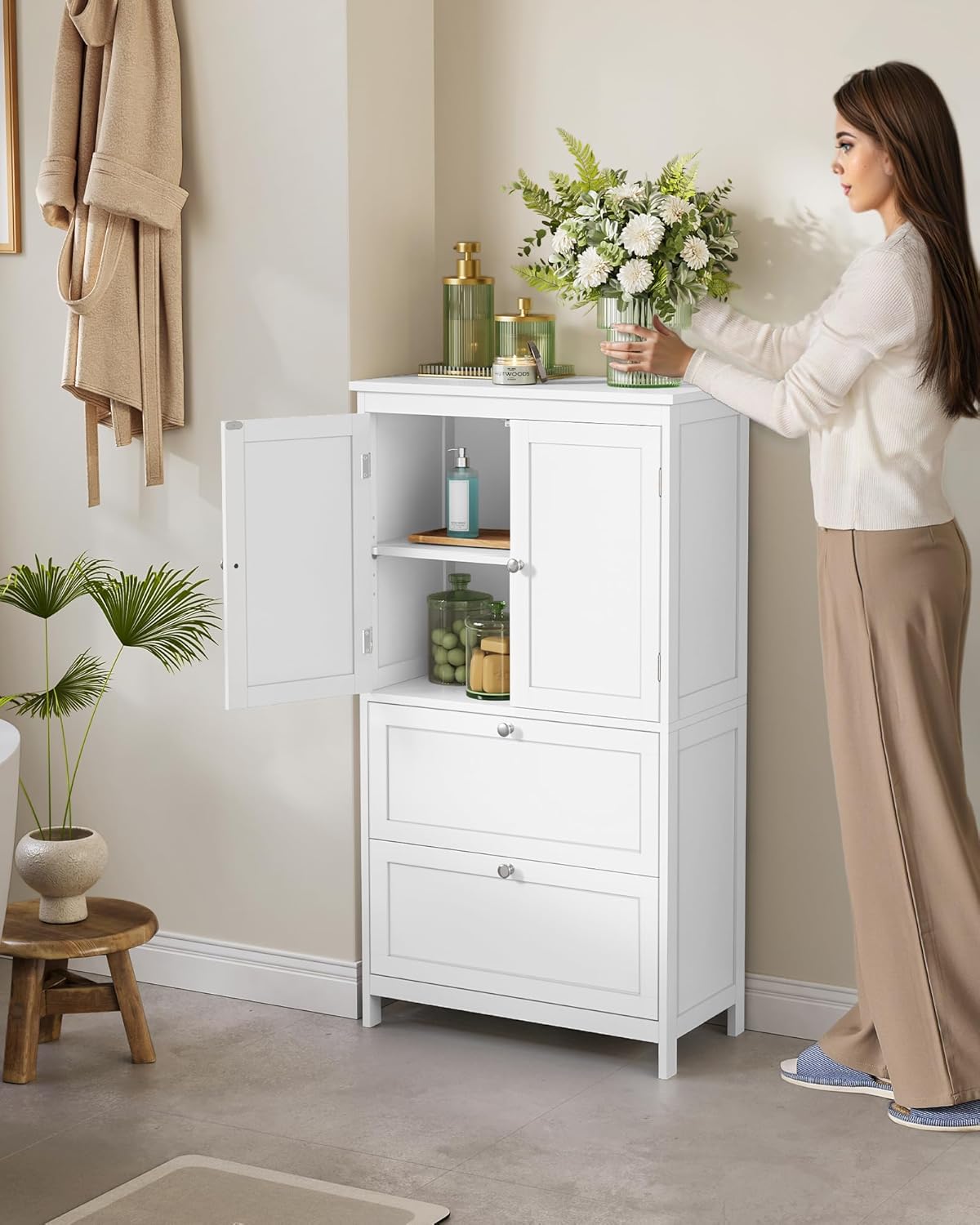 VASAGLE Bathroom Floor Storage Cabinet, Bathroom Storage Unit, Freesta
