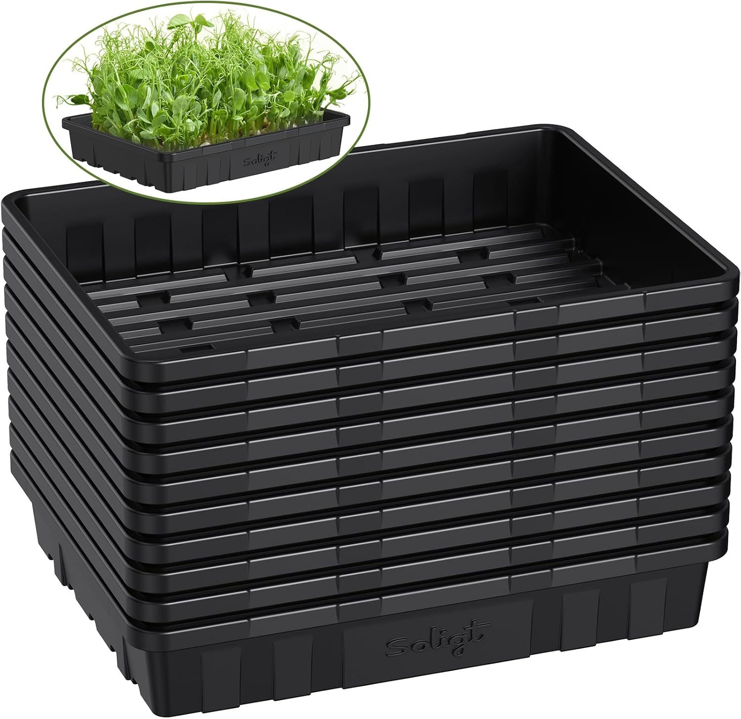SOLIGT Extra Thick Heavy Duty 10 Pack Seed Starting Trays - Microgreen