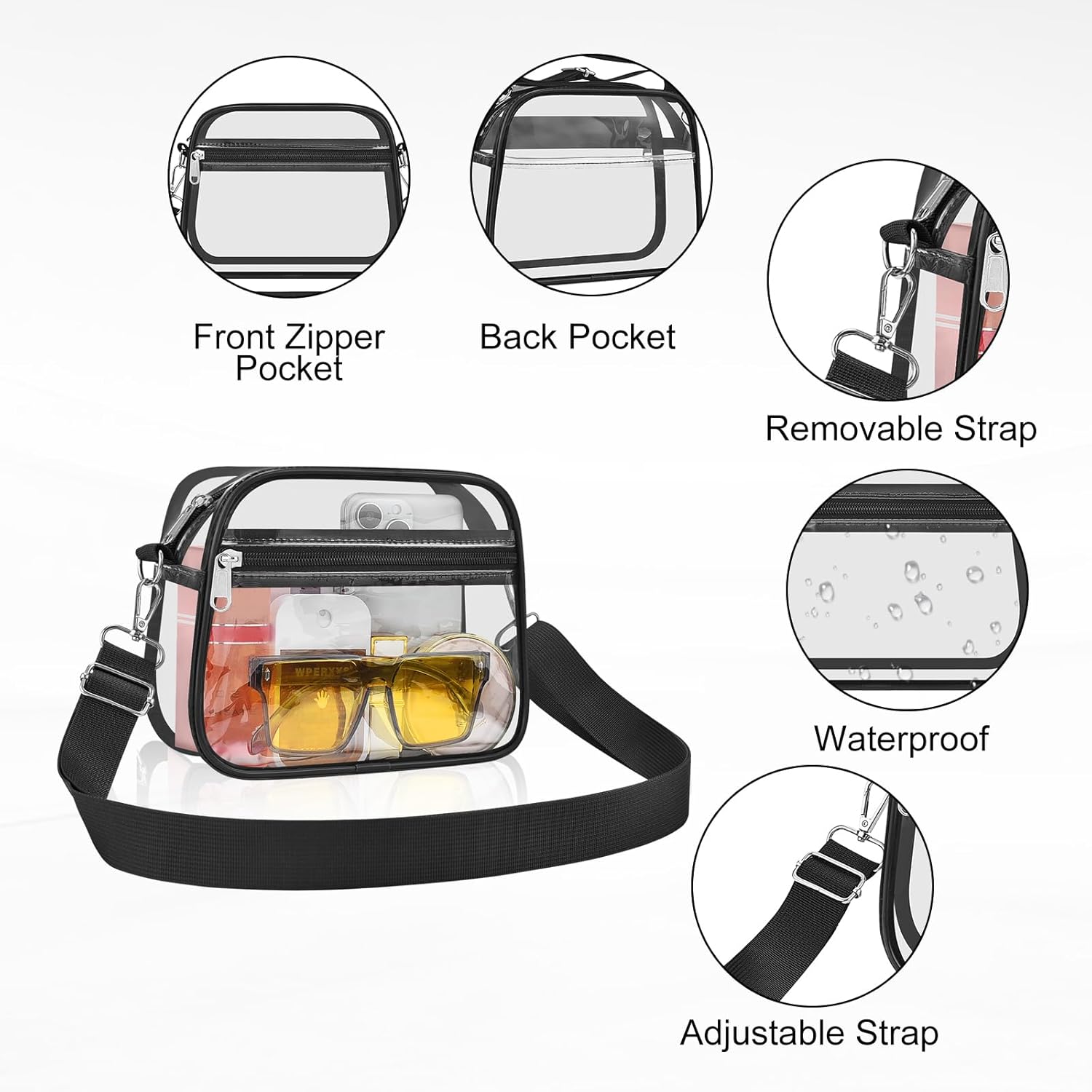 Clear Bag for Stadium Events Clear Sports Fan Handbags Purses with Adj