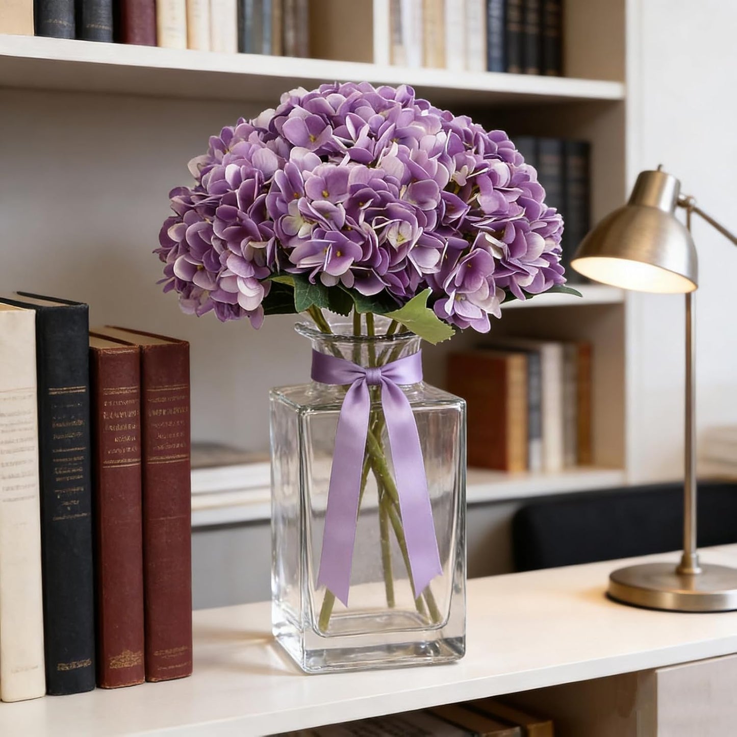 Kimura's Cabin 6Pcs Artificial Silk Hydrangea Fake Flowers Faux Hydrangea Bouquet for Home Table Centerpieces Wedding Garden Party Decoration (Purple)