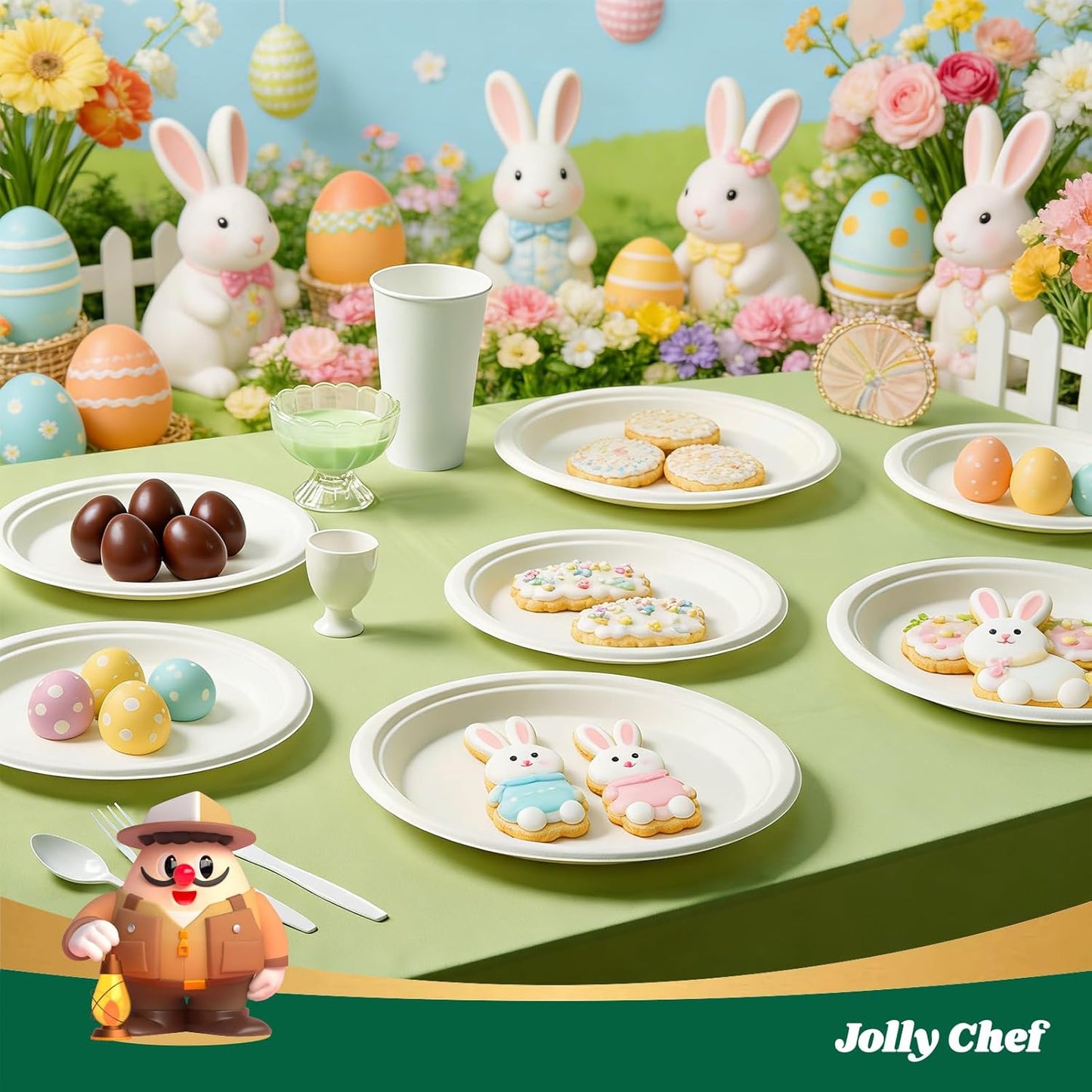 JOLLY CHEF Compostable Heavy Duty Plates 𝟭𝟬 𝗜𝗻𝗰𝗵 [𝟭𝟮𝟱 𝗣𝗮𝗰𝗸] Eco-Friendly Disposable White Paper Plates Made of Bagasse Biodegradable for Party Dinner Sugarcane Fibers Thanksgiving Day
