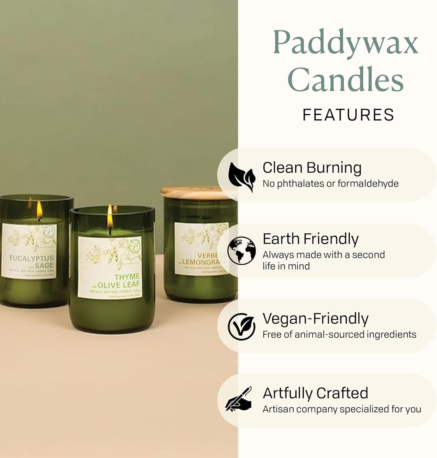 Paddywax Eco Collection Soy Wax Blend Candle in Glass Jar, Bamboo & Gr