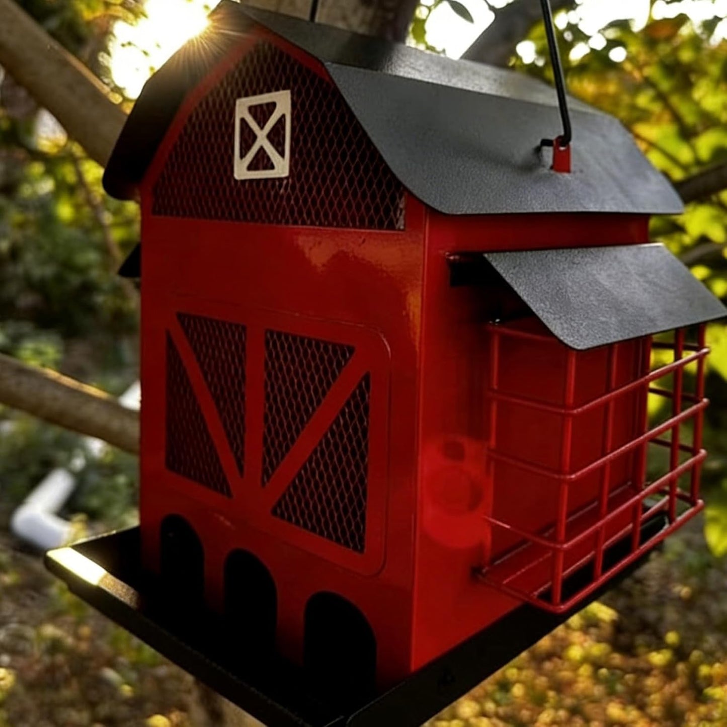 Sturdy Metal Bird Feeder with Complete Access and Drain Openings for Outdoor Use Bird Feeder with Drainage